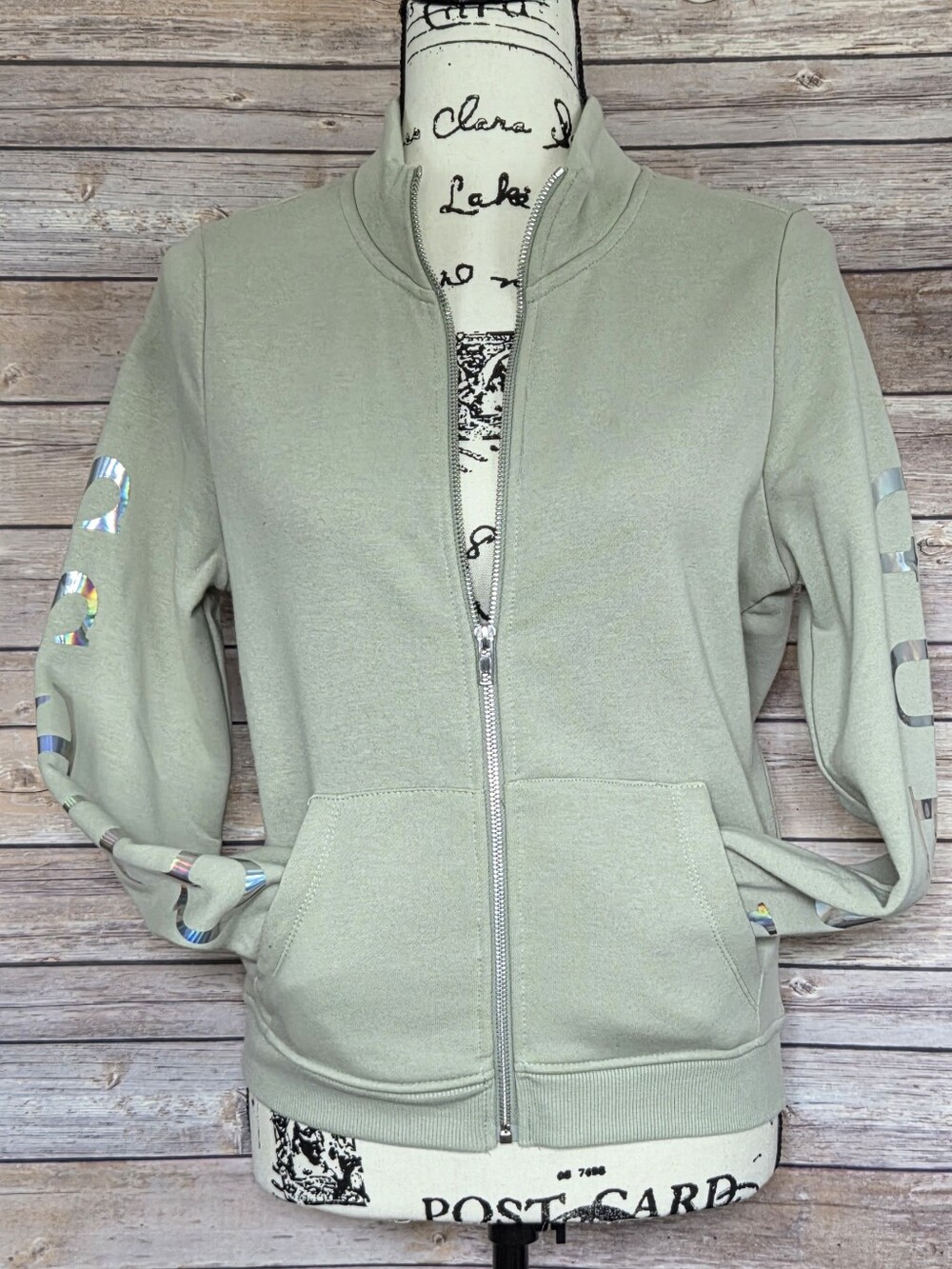 GUESS Zip-Up Jacket with Holographic Sleeve Detail NWT